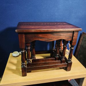 Vintage Mahogany Effect Interlocking Nest of Three Tables with Felt Padding - Likely 1970s or 1980s