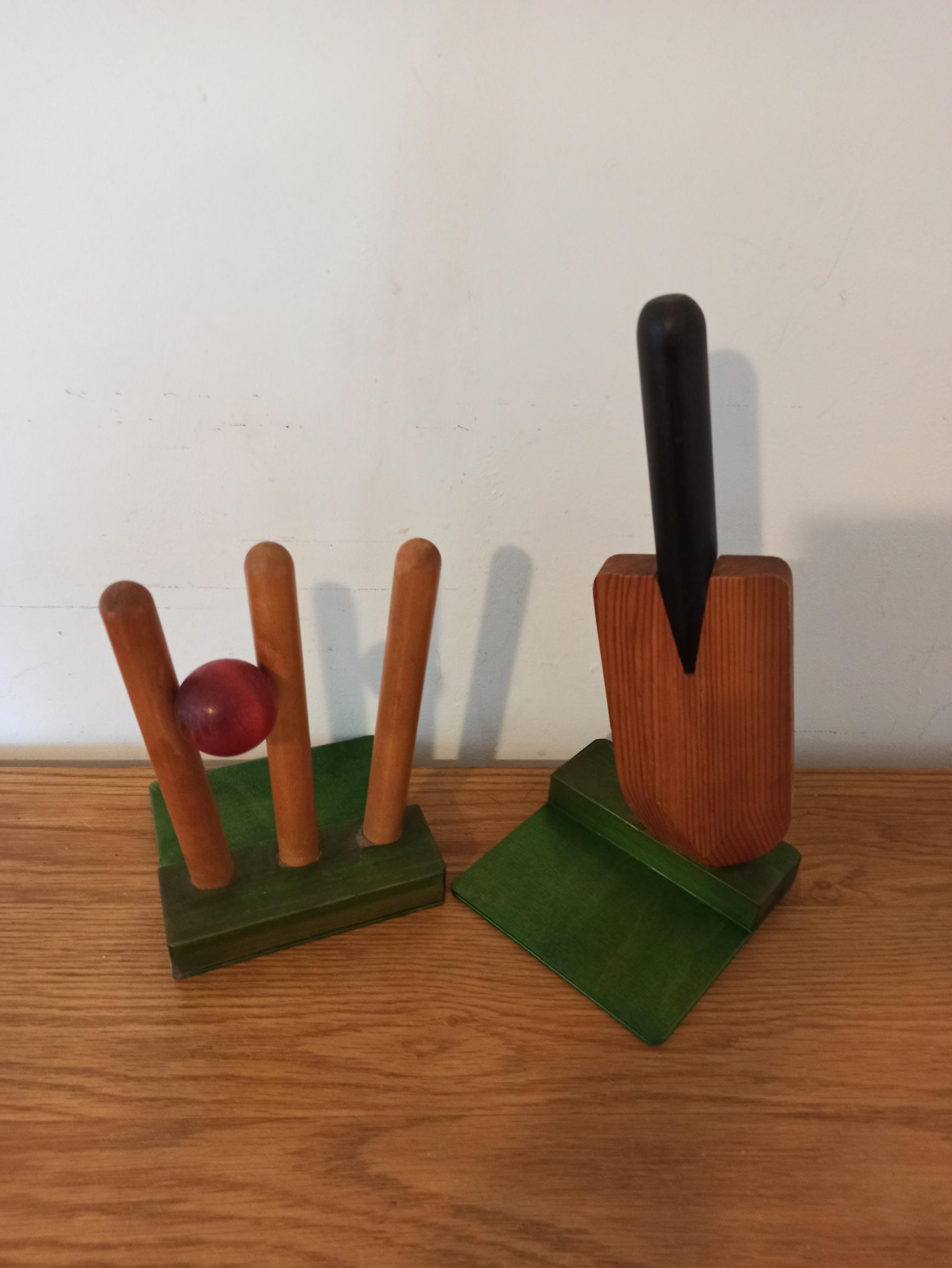 Vintage Wooden Bookends. Wayne Dove Design. Cricket Theme. - Image 2