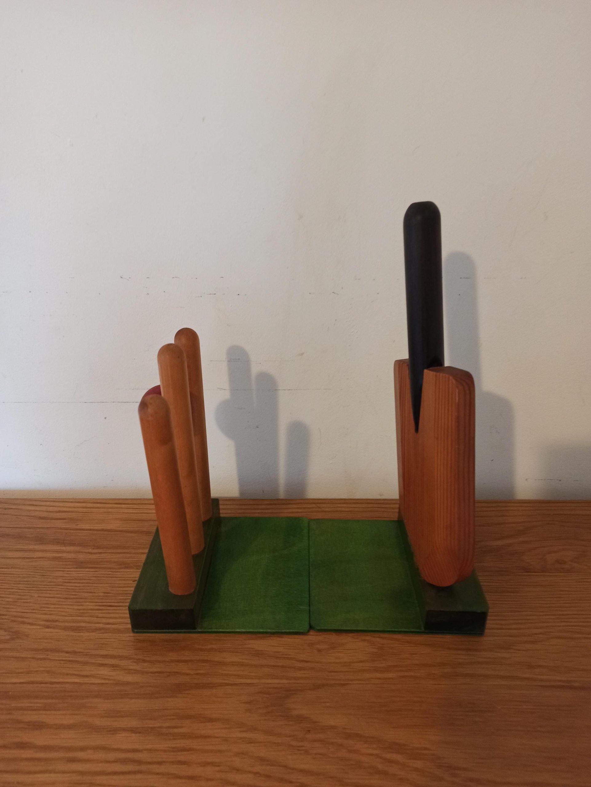 Vintage Wooden Bookends. Wayne Dove Design. Cricket Theme. - Image 4