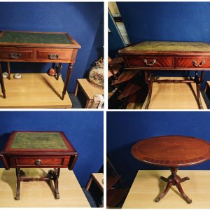 Vintage Mahogany and Mahogany Effect Hall and Side Tables with Green and Gilt Leather Tops - Four Styles