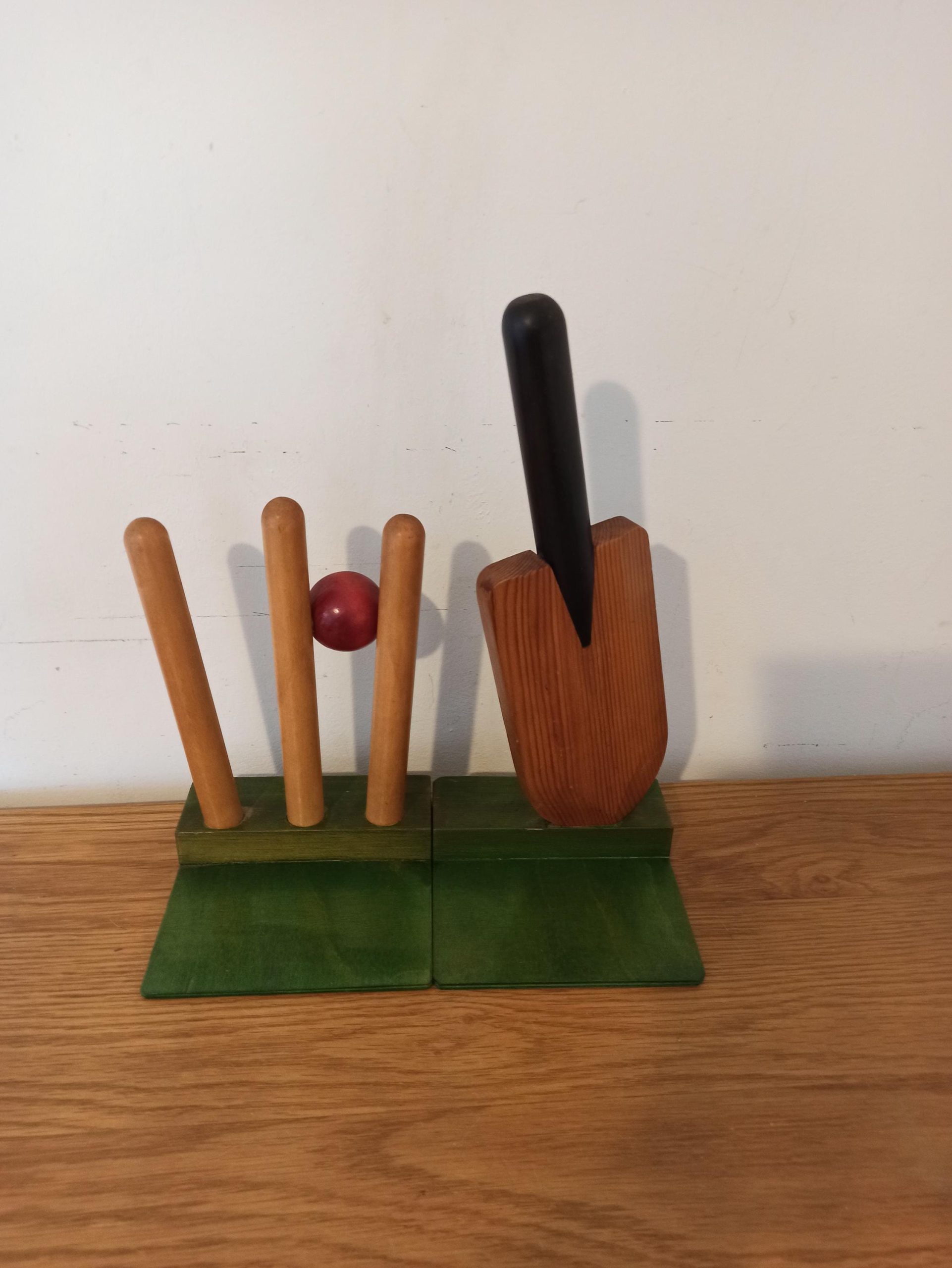 Vintage Wooden Bookends. Wayne Dove Design. Cricket Theme. - Image 3