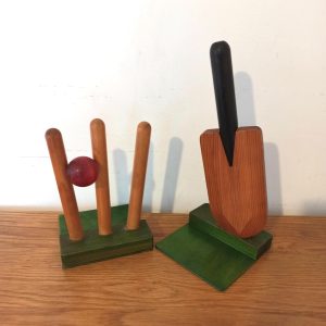 Vintage Wooden Bookends. Wayne Dove Design. Cricket Theme.
