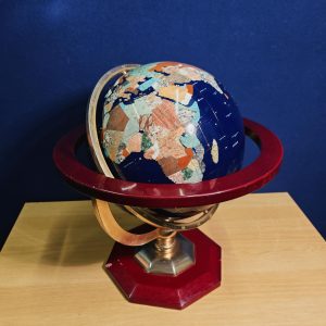 Vintage World Globe with Mineral and Semi-Precious Stone Inlay - Good Condition - 44cm Diameter, 50cm Tall