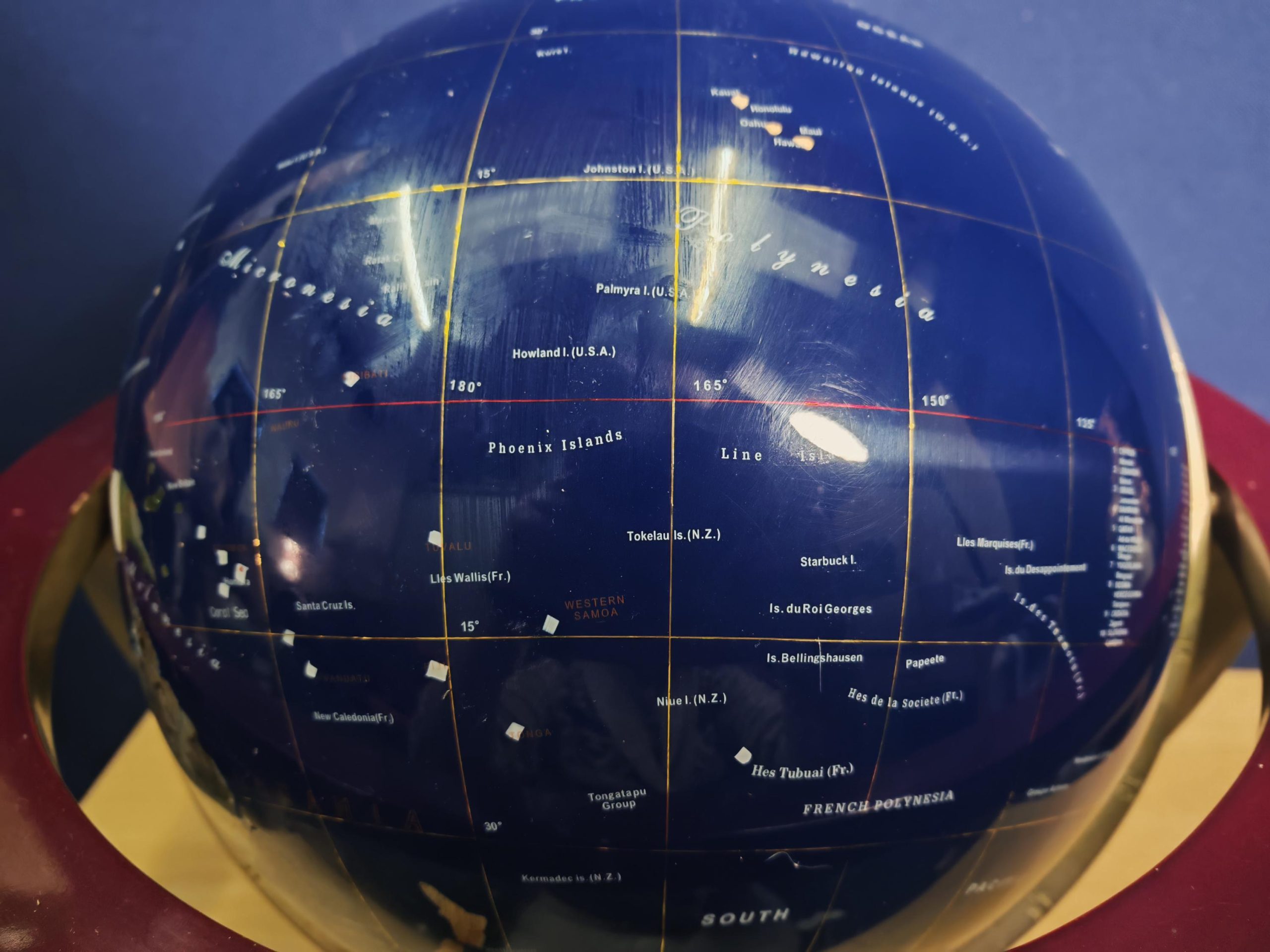 Vintage World Globe with Mineral and Semi-Precious Stone Inlay - Good Condition - 44cm Diameter, 50cm Tall - Image 10