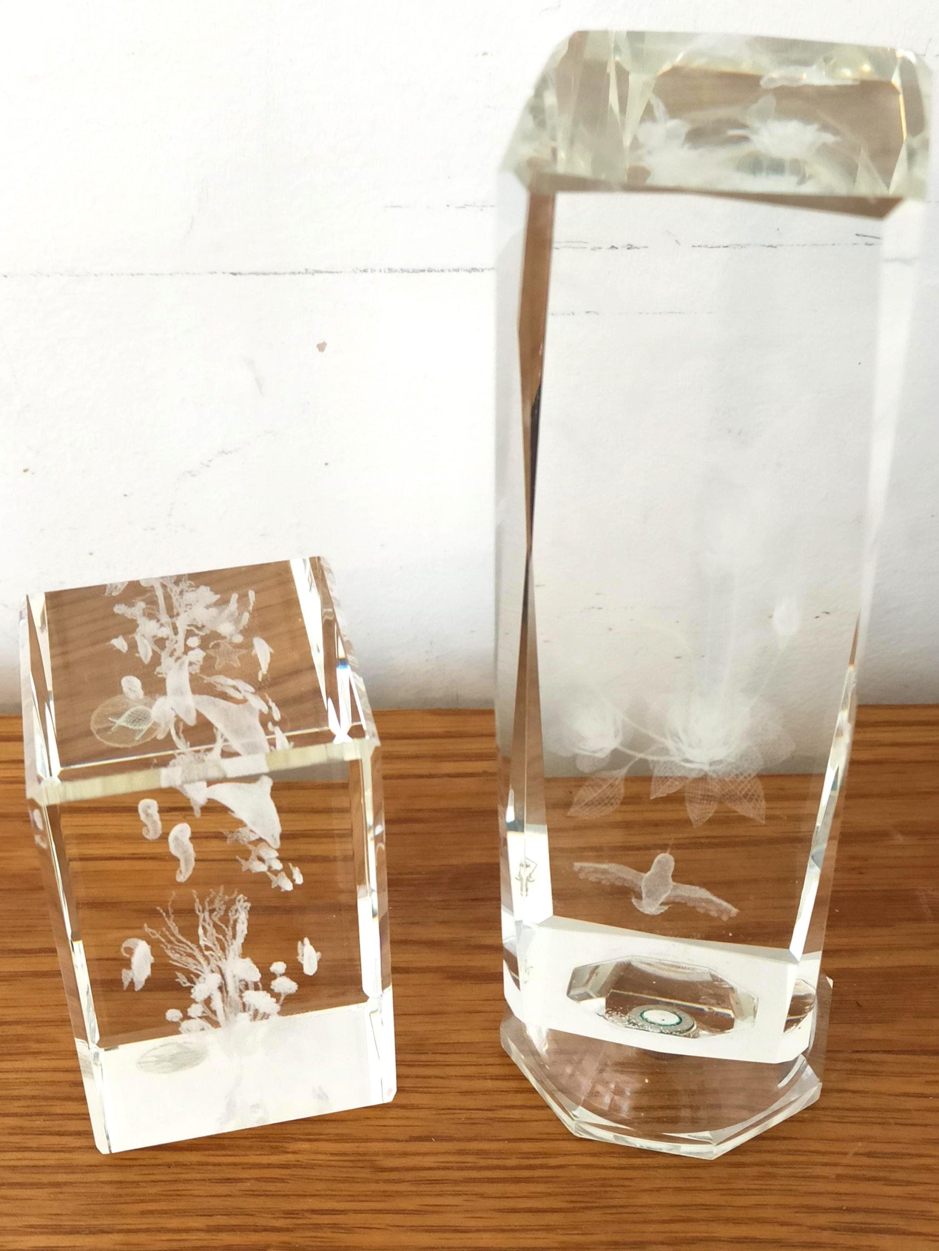 Crystal Impressions Paperweight Glasses. Very Good Condition. Ocean Scene and Bird Scene. - Image 2