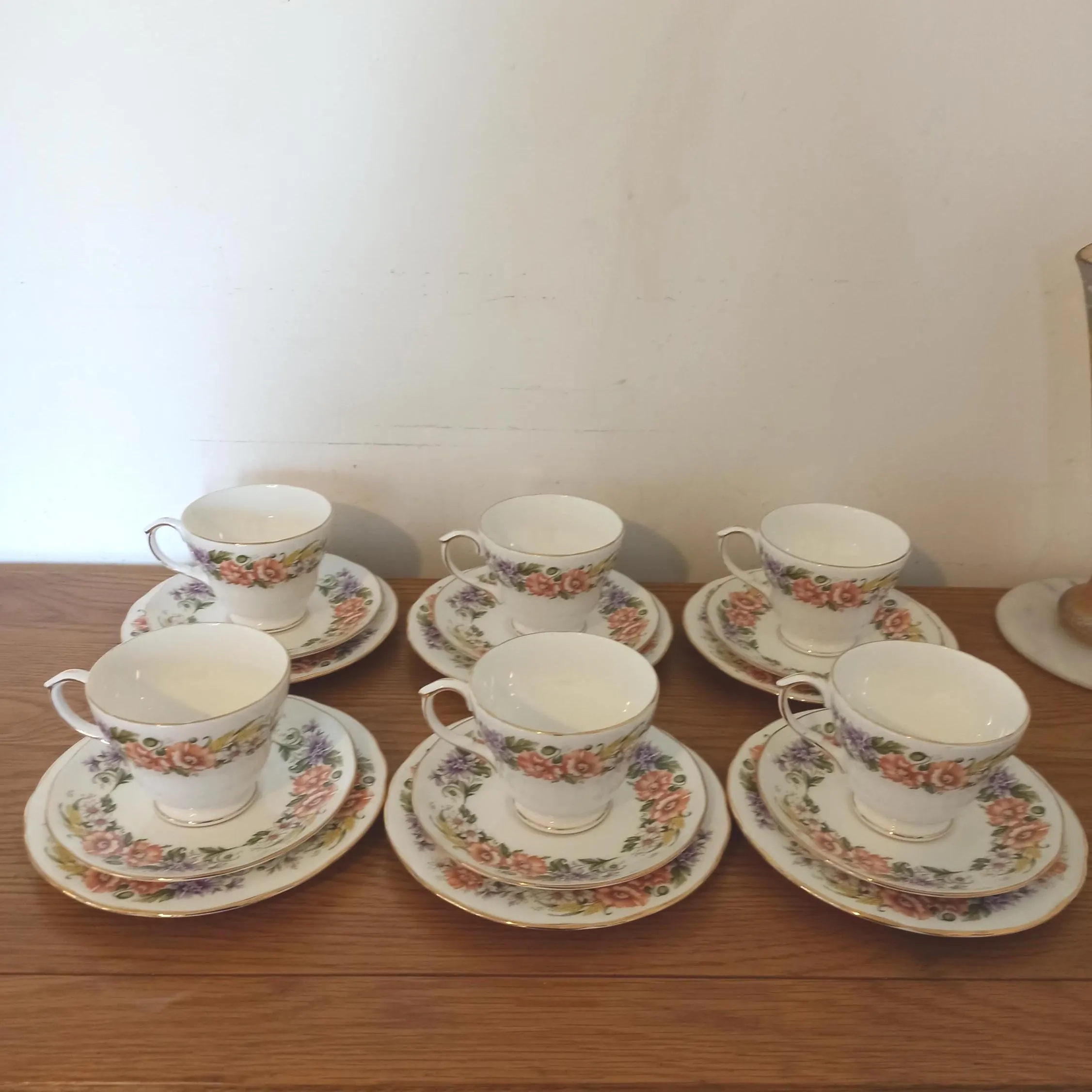 Vintage Duchess Tea Cups, Saucers and Side Plate x 6. 'Countryside' Floral Design. - Image 2