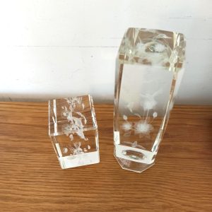 Crystal Impressions Paperweight Glasses. Very Good Condition. Ocean Scene and Bird Scene.