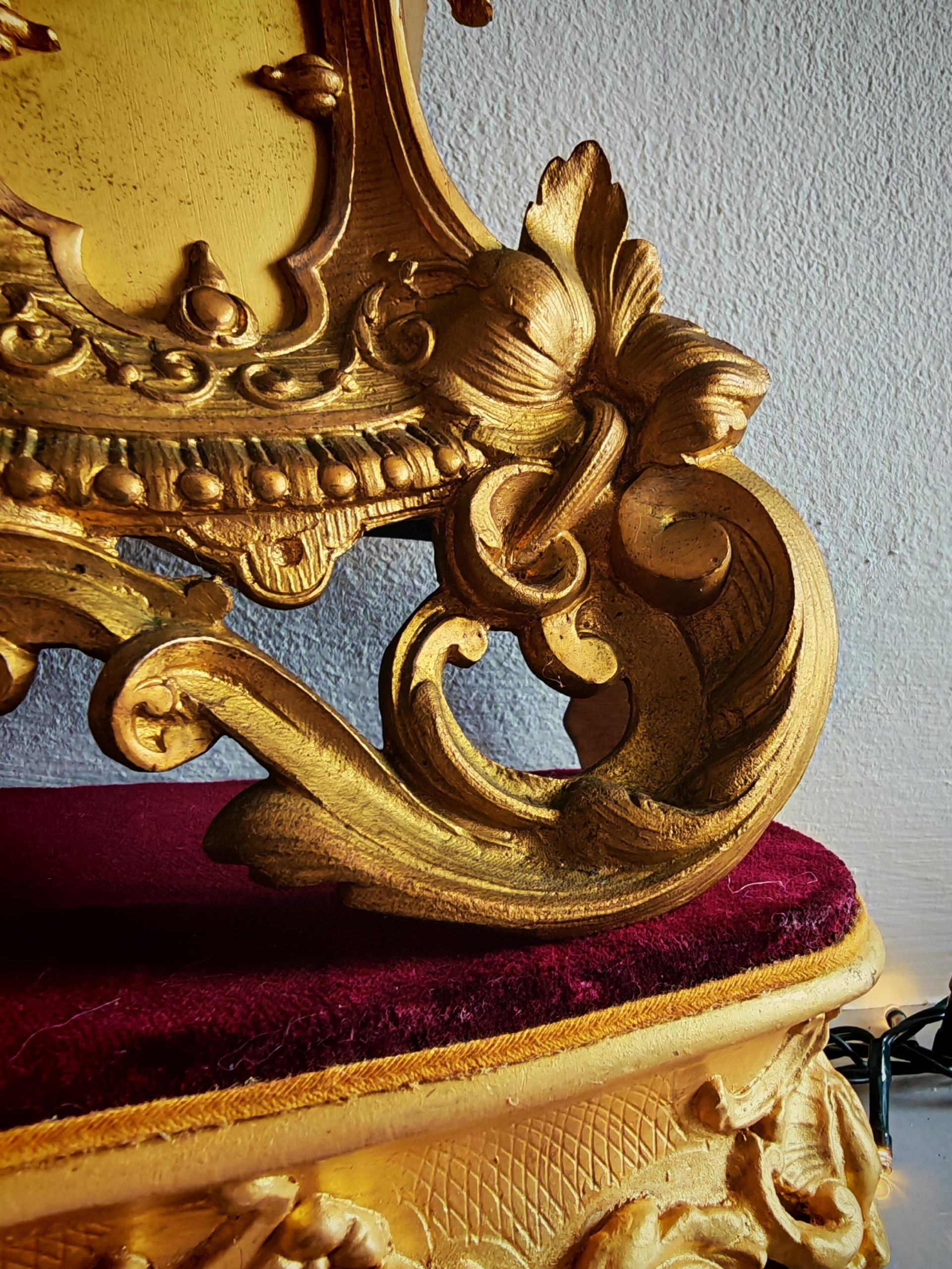 Antique 19th Century Gilt Ormolu Pendulum Clock with Gilded and Burgundy Velvet Base. Restored. - Image 6