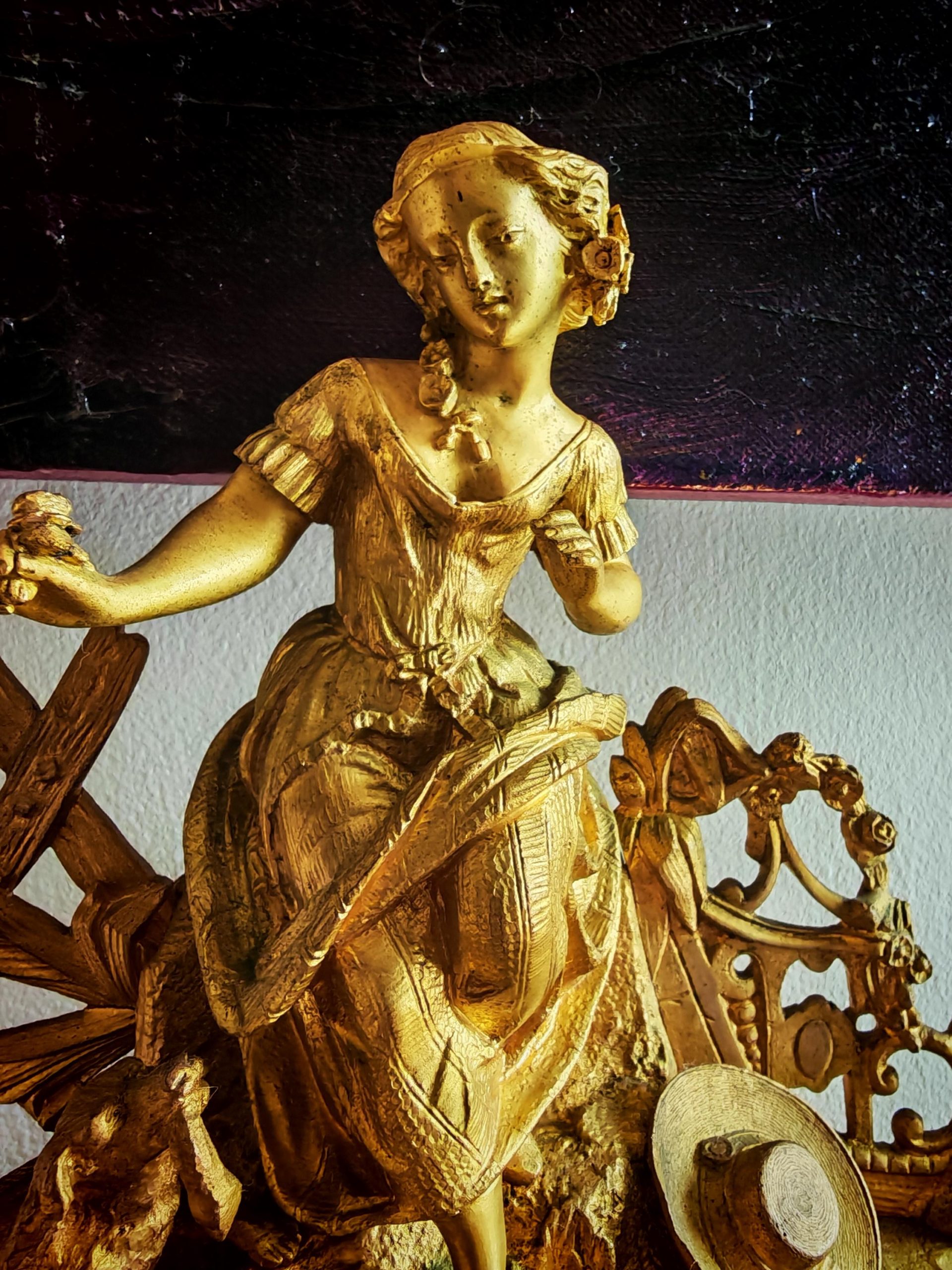 Antique 19th Century Gilt Ormolu Pendulum Clock with Gilded and Burgundy Velvet Base. Restored. - Image 4