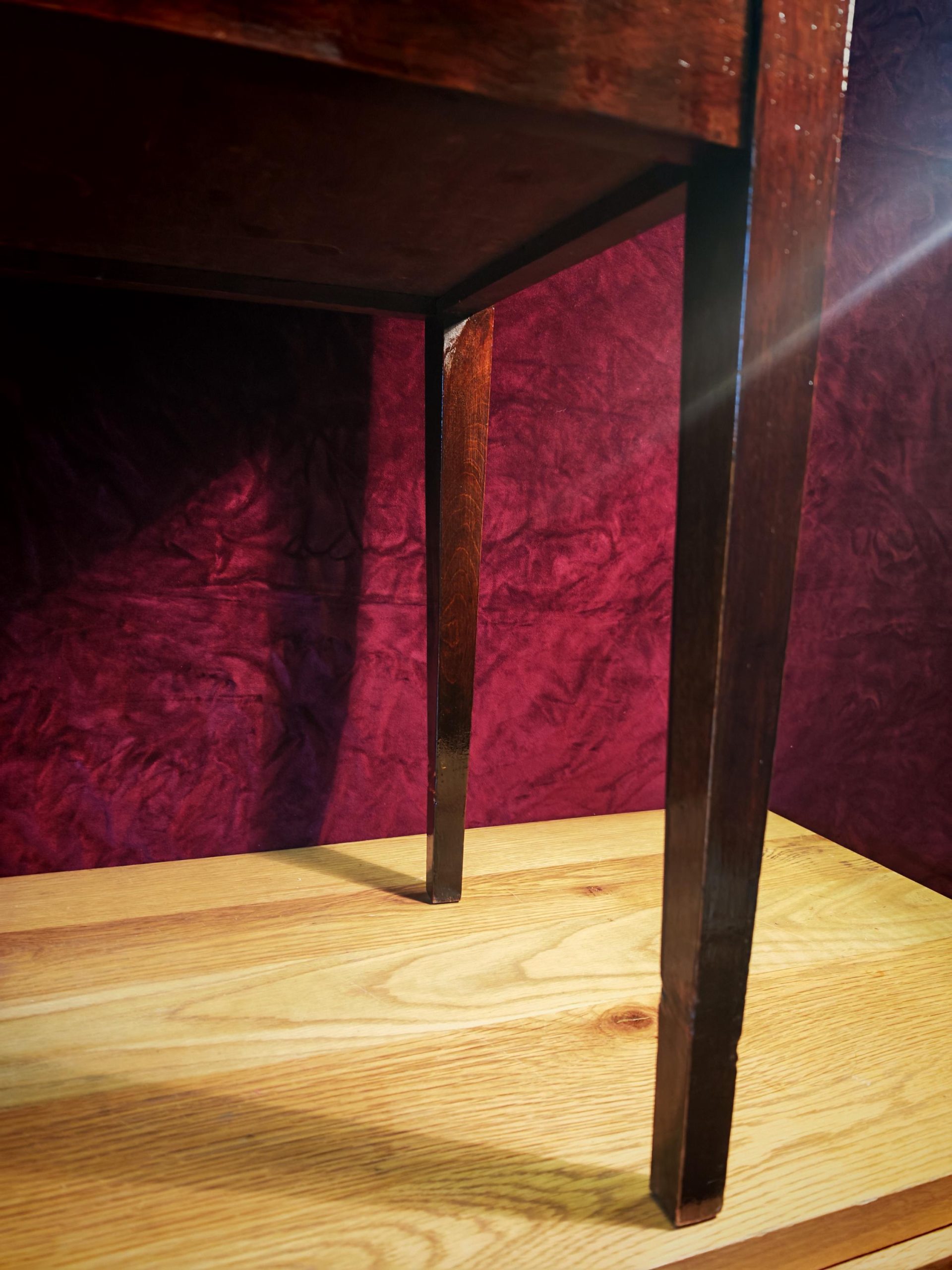 Vintage Single Seat Piano Stool - Refurbished. Soft Brown Leatherette with Red Leatherette Trim and Copper Pins. Very Good Condition - Image 8