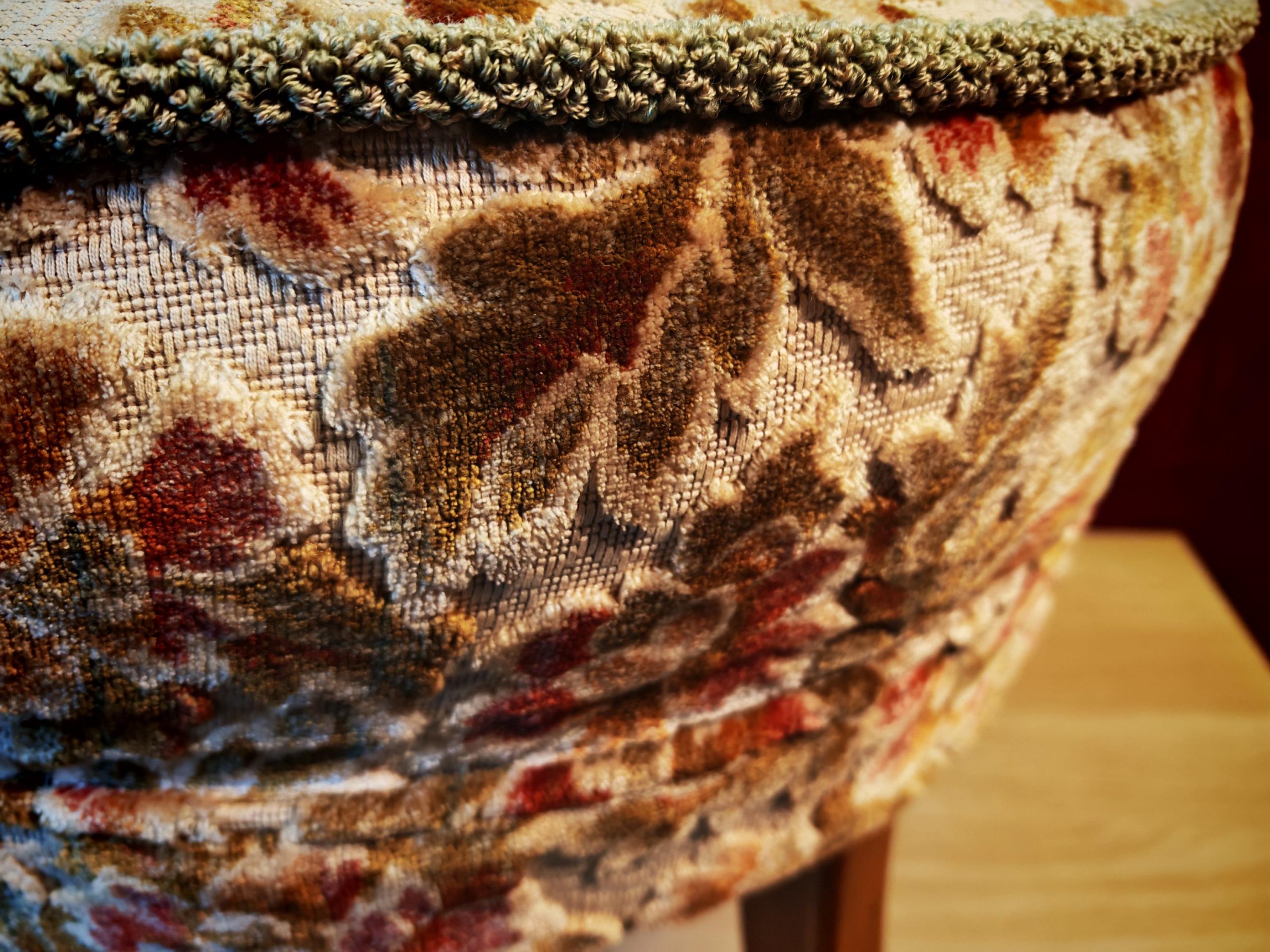 Antique High Narrow Back, Circular Seated Nursing Chair. 1950s Reupholstered. 80cm Tall. Excellent Condition - Image 9