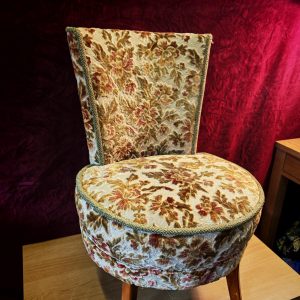Antique High Narrow Back, Circular Seated Nursing Chair. 1950s Reupholstered. 80cm Tall. Excellent Condition