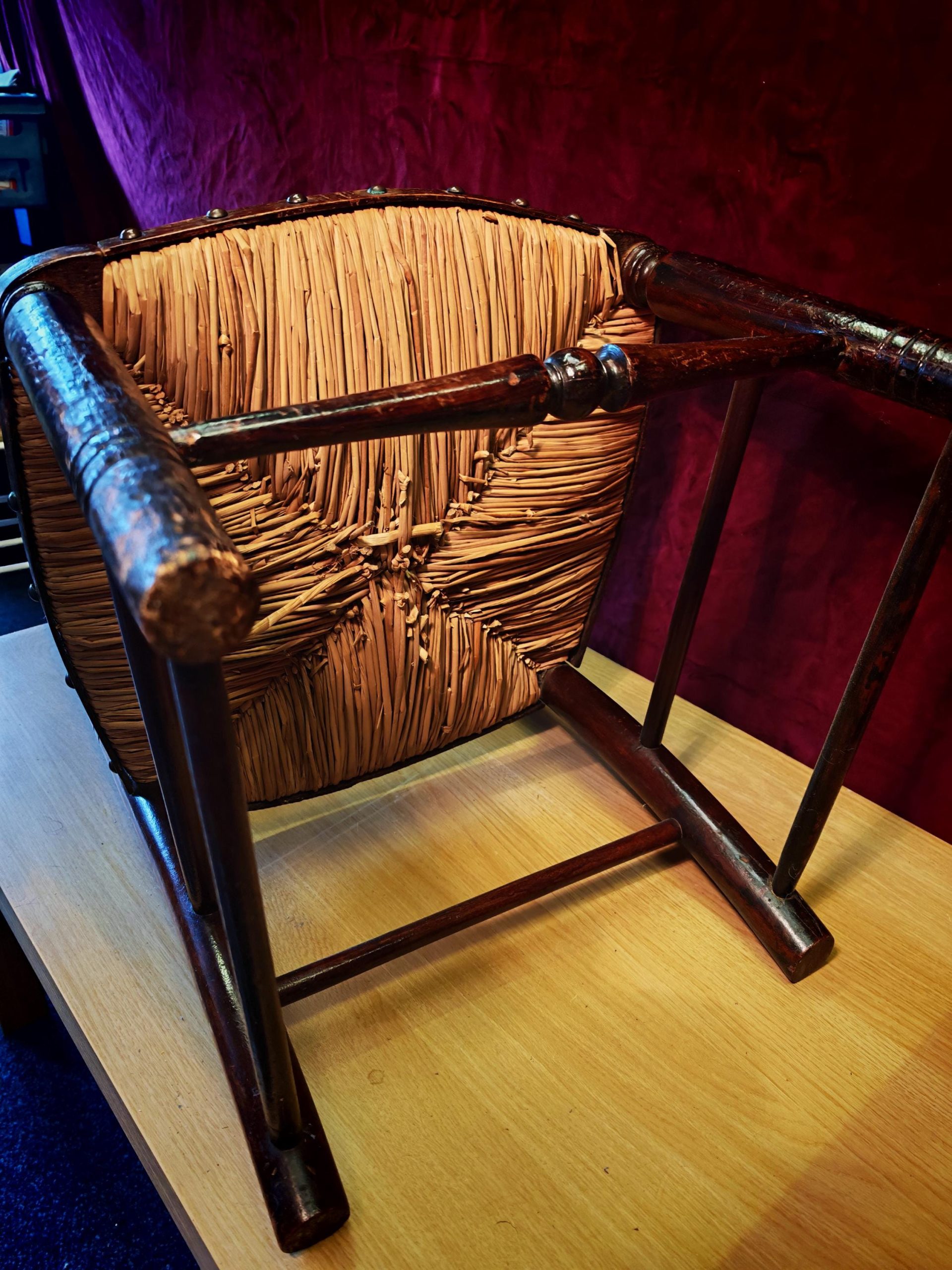 Antique Children's Rush and Straw Seated Dining Chair. Good Condition. Likely 19th Century. 75cm Tall - Image 4