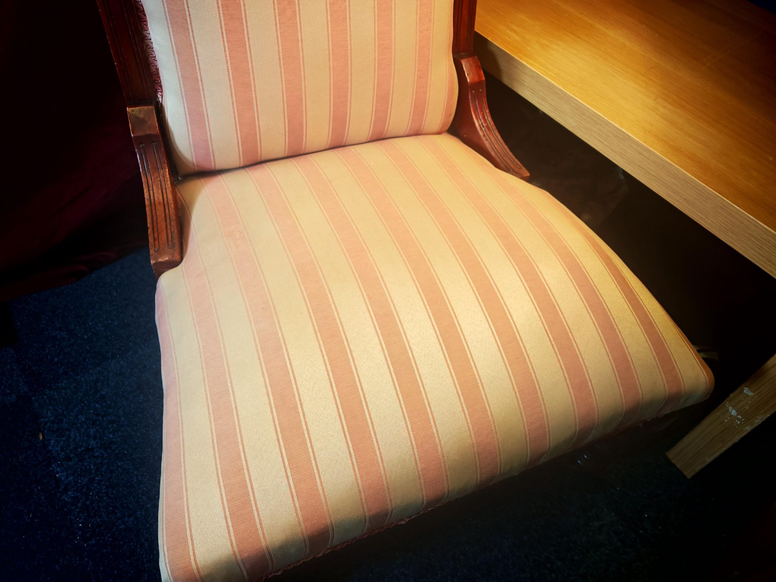 Antique Narrow Back, Pink and White Mahogany Victorian Nursing Chair. 1980s/90s Likely Reupholstered. 96cm Tall. Very Good Condition - Image 5