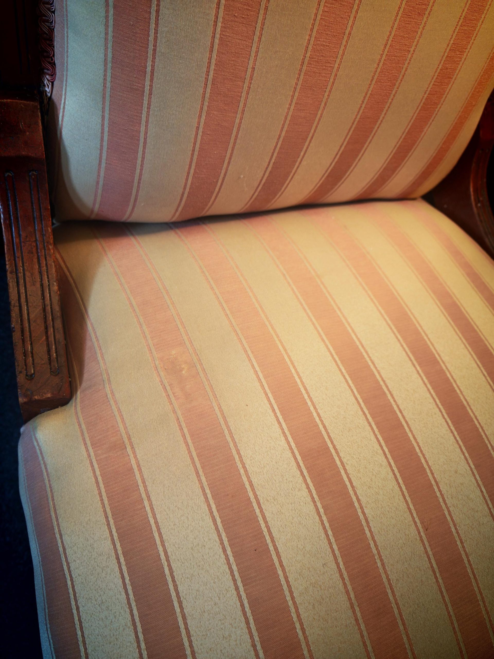 Antique Narrow Back, Pink and White Mahogany Victorian Nursing Chair. 1980s/90s Likely Reupholstered. 96cm Tall. Very Good Condition - Image 7