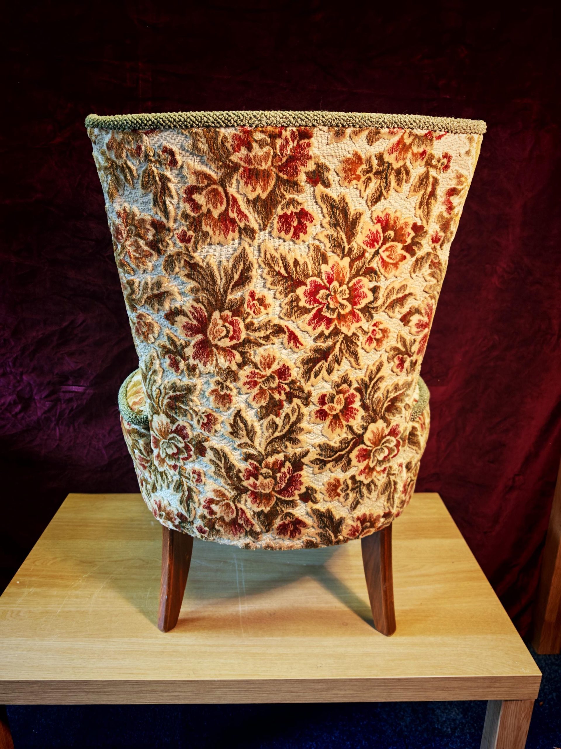 Antique High Narrow Back, Circular Seated Nursing Chair. 1950s Reupholstered. 80cm Tall. Excellent Condition - Image 5