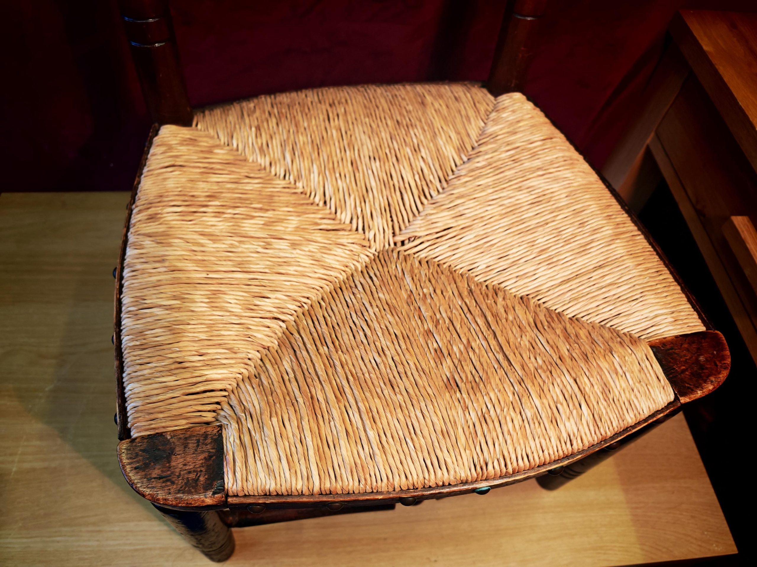 Antique Children's Rush and Straw Seated Dining Chair. Good Condition. Likely 19th Century. 75cm Tall - Image 3