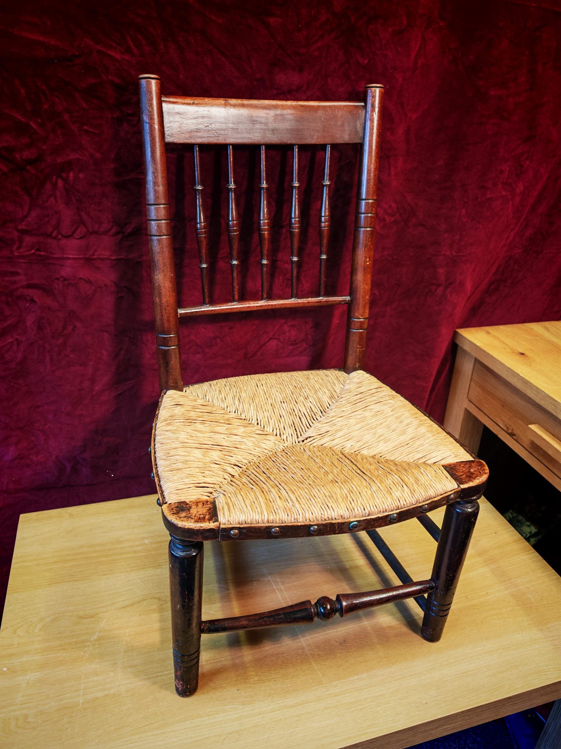 Antique Children's Rush and Straw Seated Dining Chair. Good Condition. Likely 19th Century. 75cm Tall - Image 2