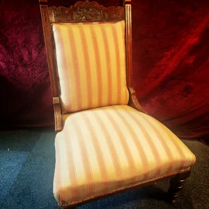 Antique Narrow Back, Pink and White Mahogany Victorian Nursing Chair. 1980s/90s Likely Reupholstered. 96cm Tall. Very Good Condition