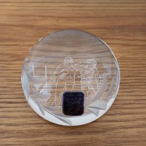 Edinburgh Crystal paperweight, rugby scene