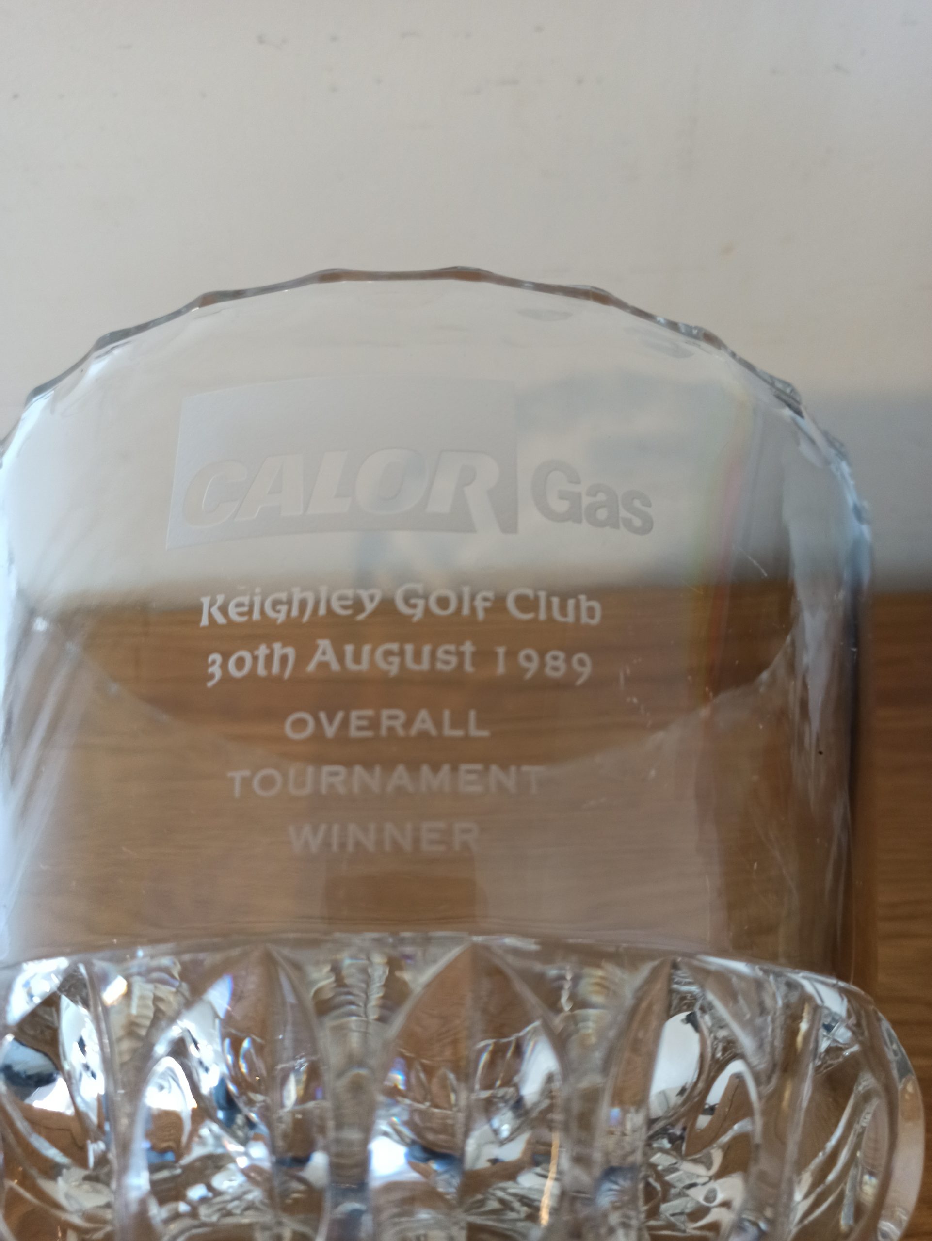 Large Vintage Glass Trophy-Calor Gas 1989 Keighley Golf Club Winner - Image 3
