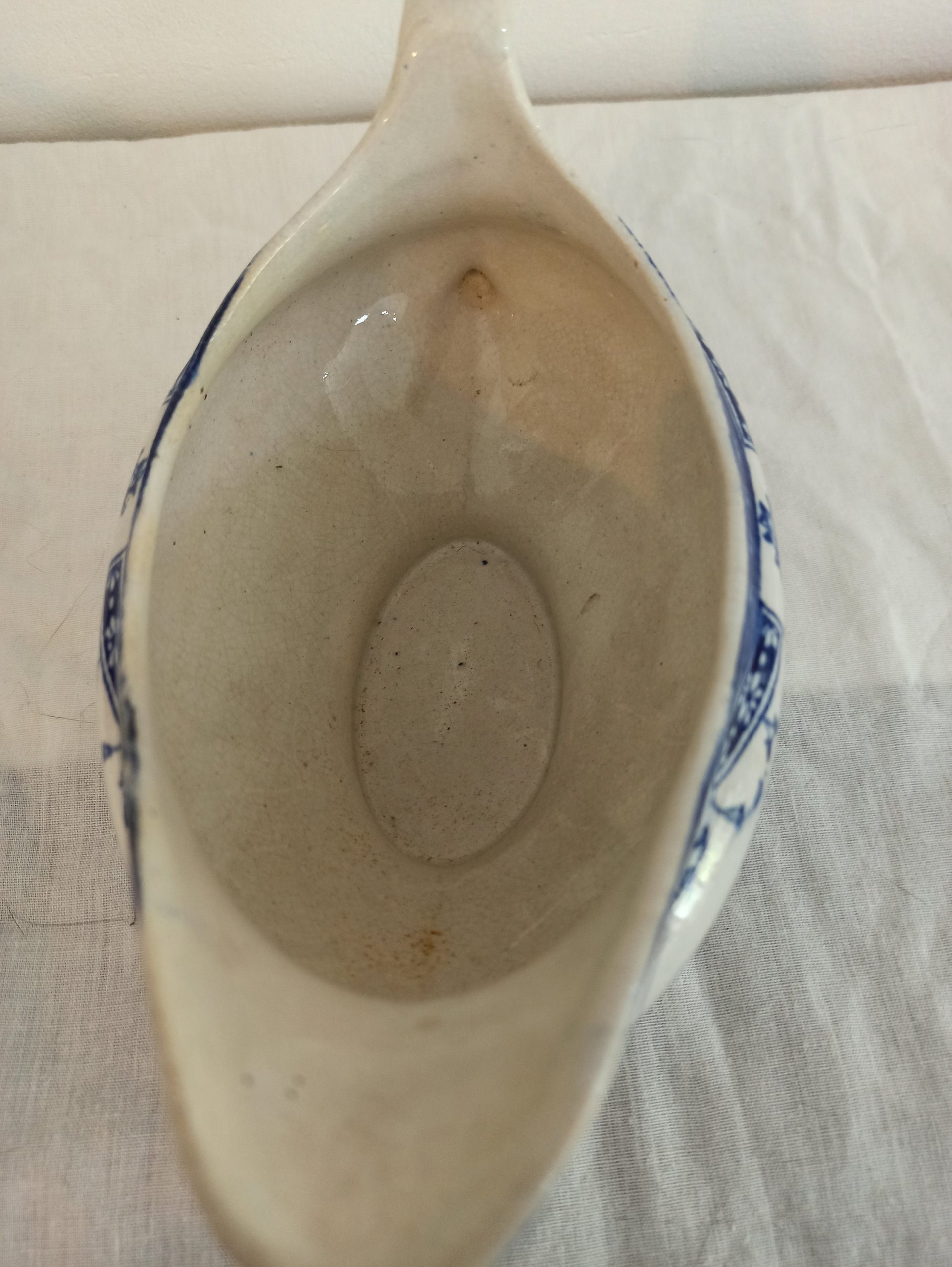 Antique Dinner Serving Set. Blue And White "Aire". Oval Meat Platter, Vegtable Tureen And Gravy/Sauce Boat. - Image 9