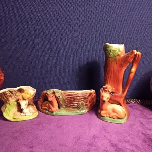 3 Vintage Withersea Posy Vases. Mother Deer and 2 Baby Deer's Sitting by Log.