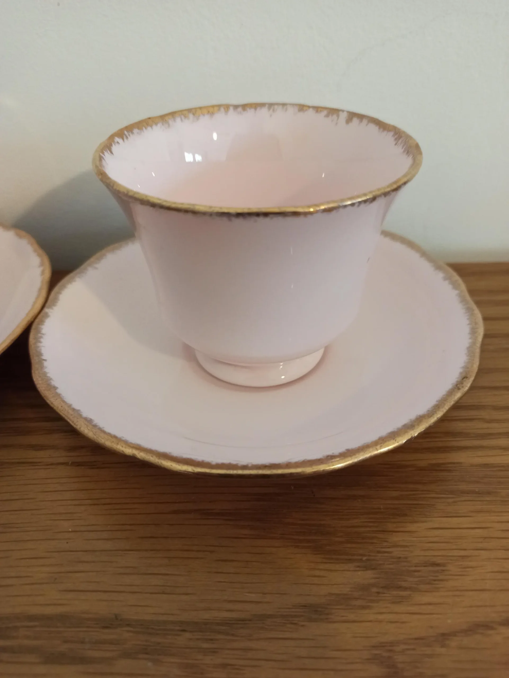 Vintage Baby Pink Vale Cups and Saucers. (Two Duos) Made in Longton, England. - Image 3