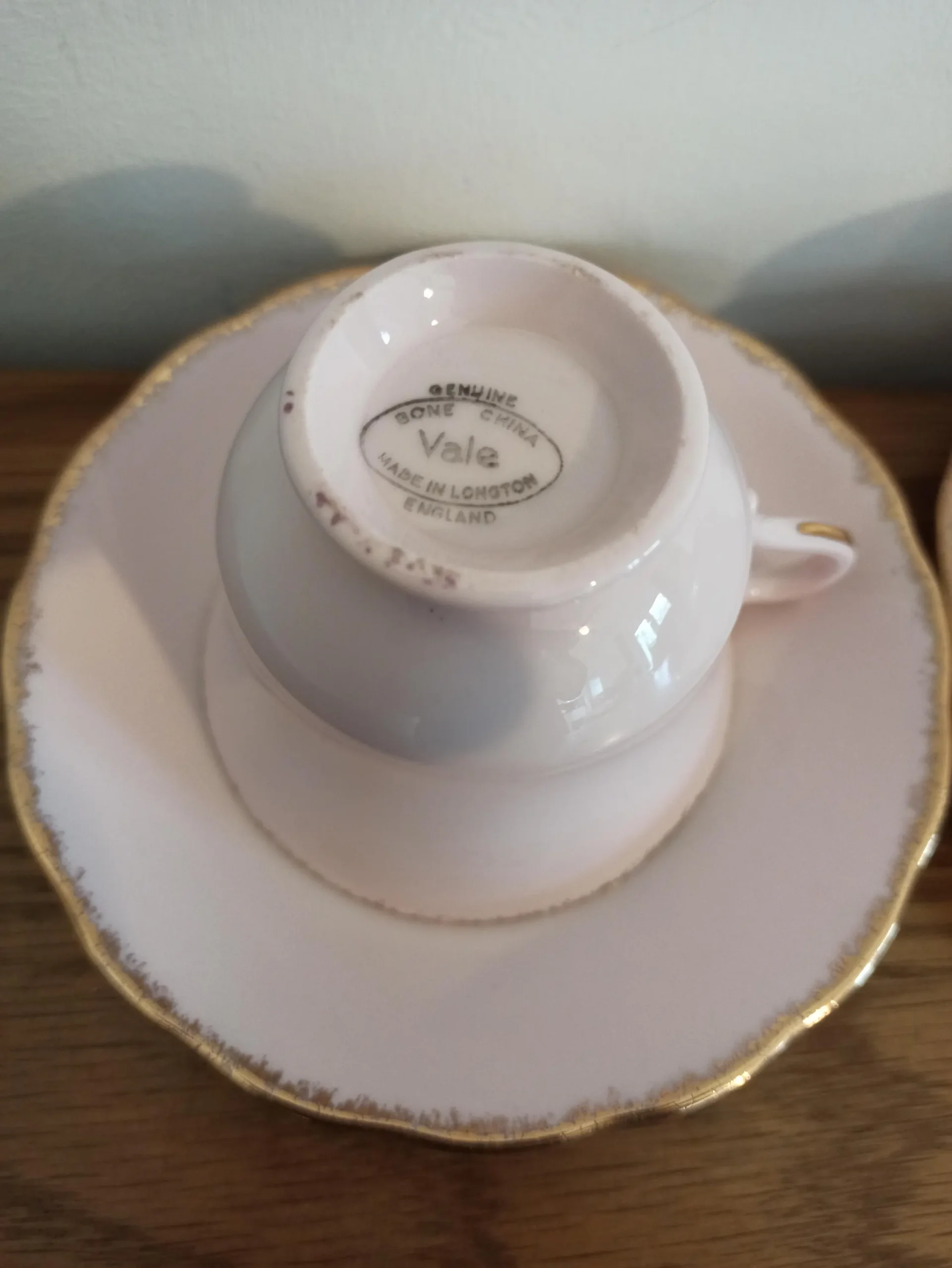 Vintage Baby Pink Vale Cups and Saucers. (Two Duos) Made in Longton, England. - Image 4