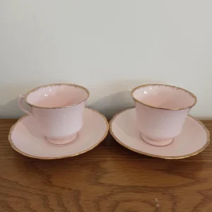Vintage Baby Pink Vale Cups and Saucers. (Two Duos) Made in Longton, England.