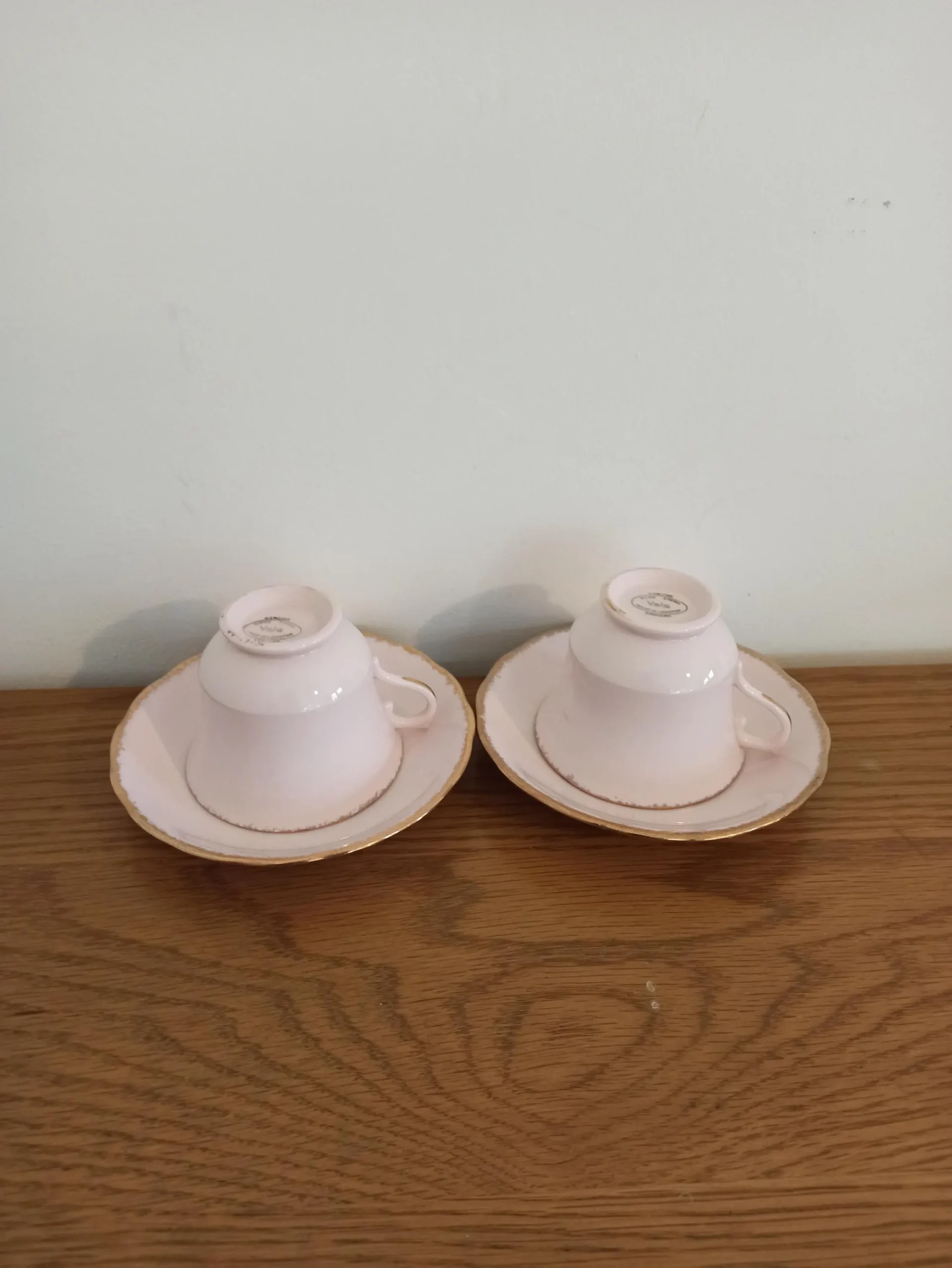 Vintage Baby Pink Vale Cups and Saucers. (Two Duos) Made in Longton, England. - Image 2