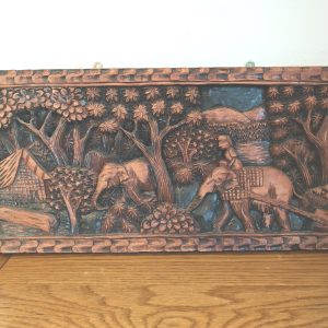 Vintage Decorative Wall Panel Plaques - African or Indian Scene - Elephants & Forests - 3D Relief Carvings - Good to Very Good Conditions