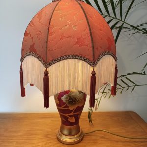 Vintage Table Lamp. Hand Painted, Red and Gold. Tested and Working. Good Condition