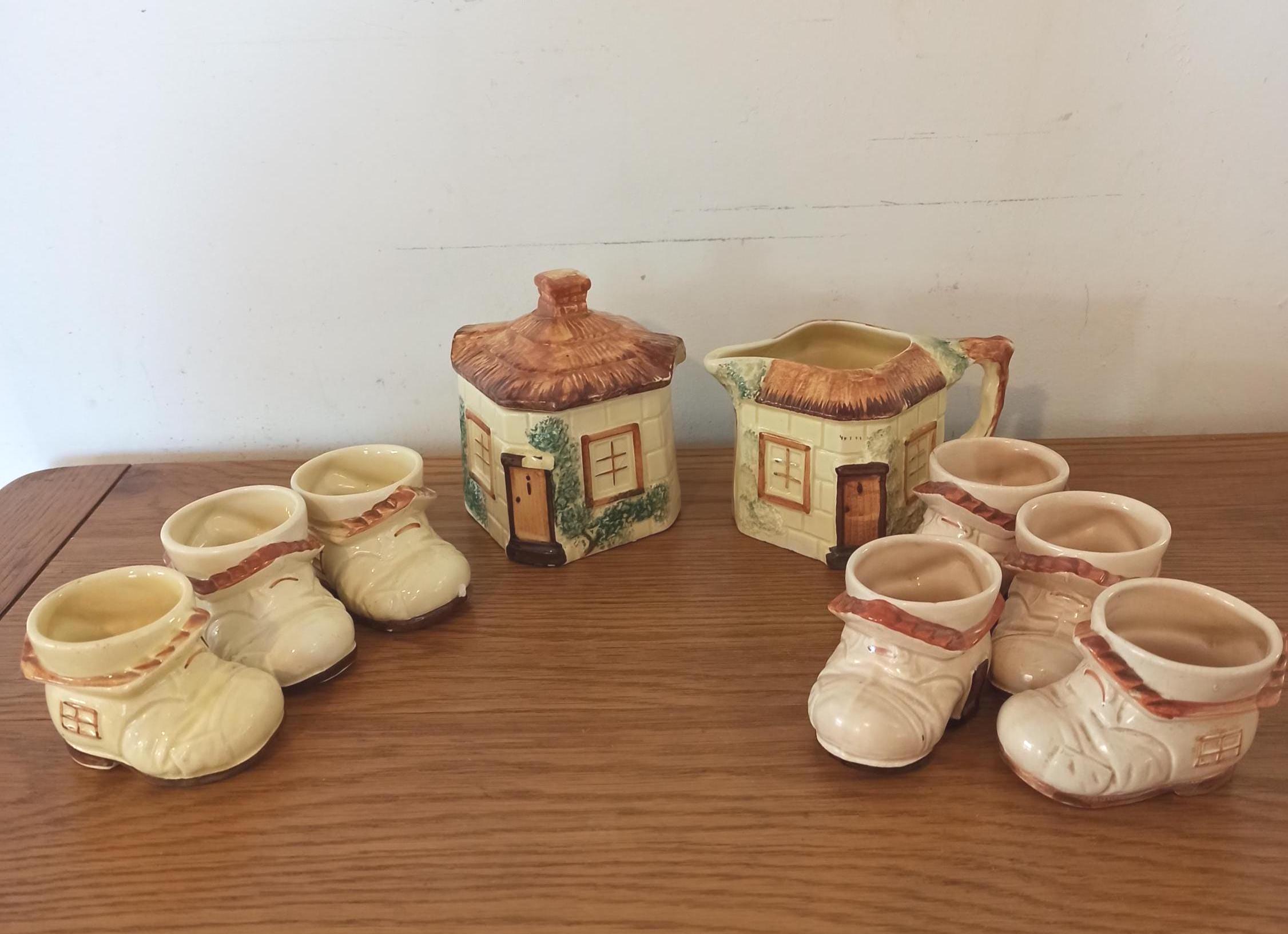 Vintage Cottage Ware. Lidded Sugar Bowl, Milk Jug, Egg Cups. - Image 18