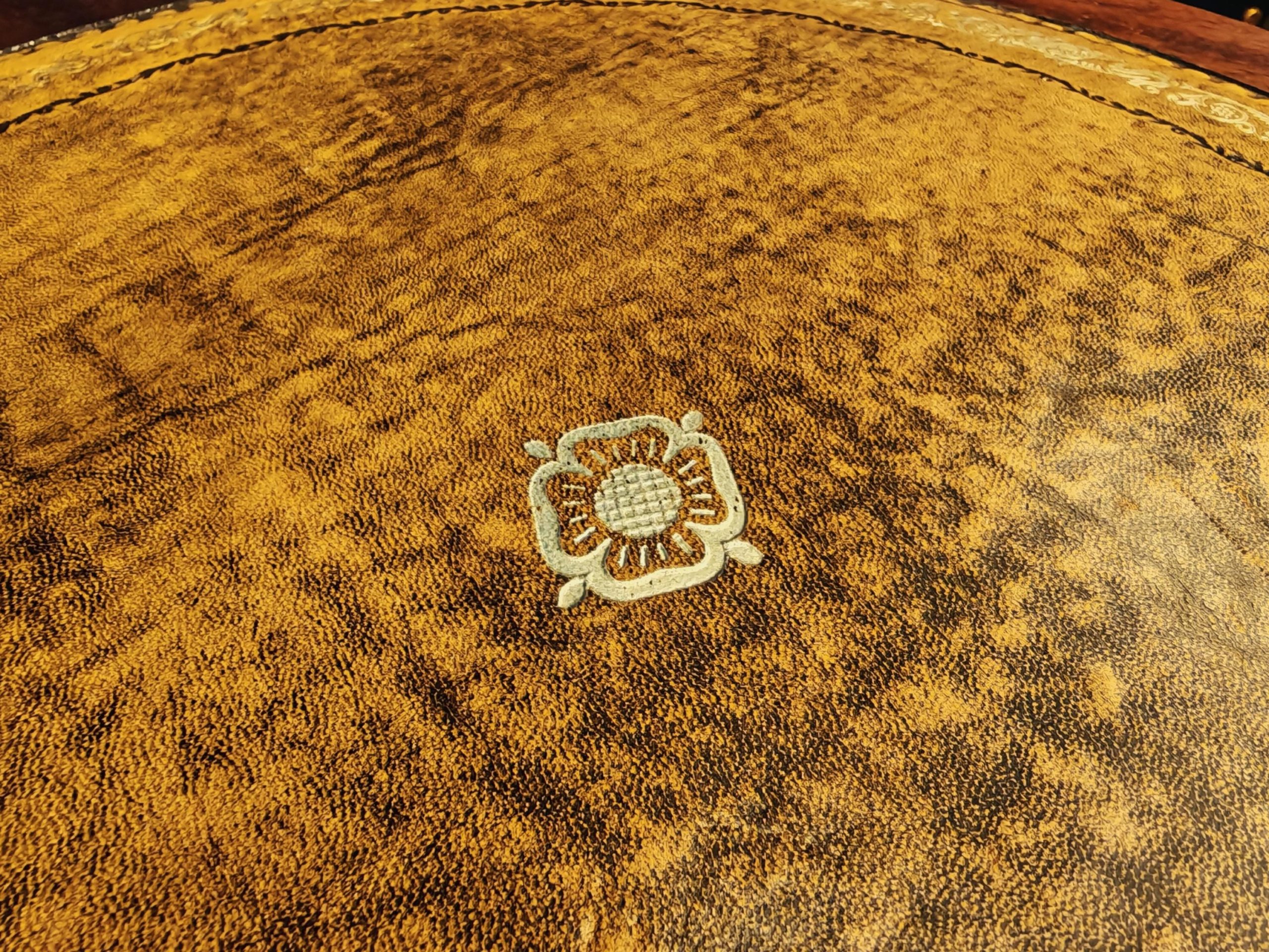 Vintage Mahogany 2-Drawer Drum Table and Interlocking Nest of Three Tables with Leather Inserts and Glass Tops - Image 9