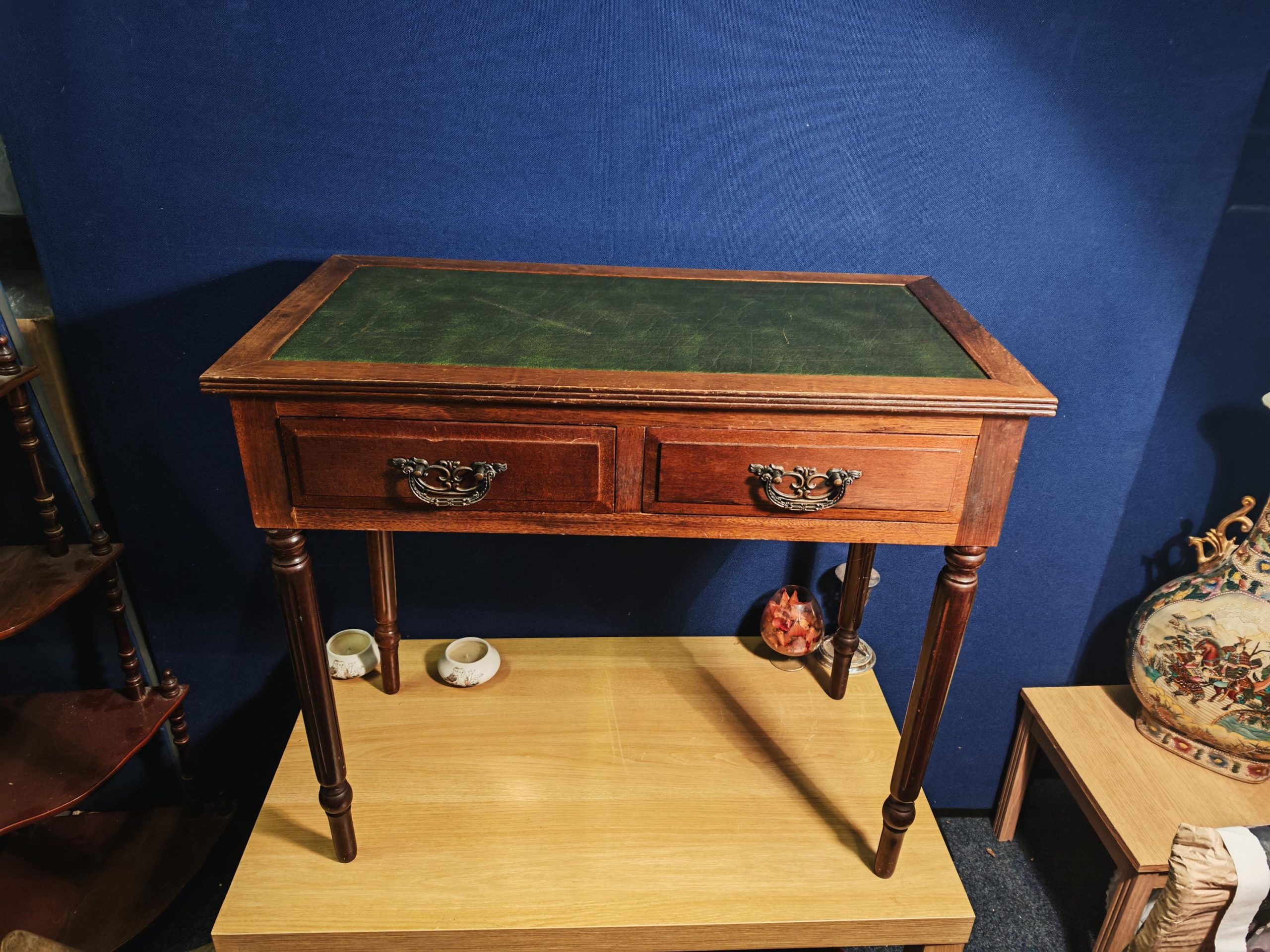 Vintage Mahogany and Mahogany Effect Hall and Side Tables with Green and Gilt Leather Tops - Four Styles - Image 2