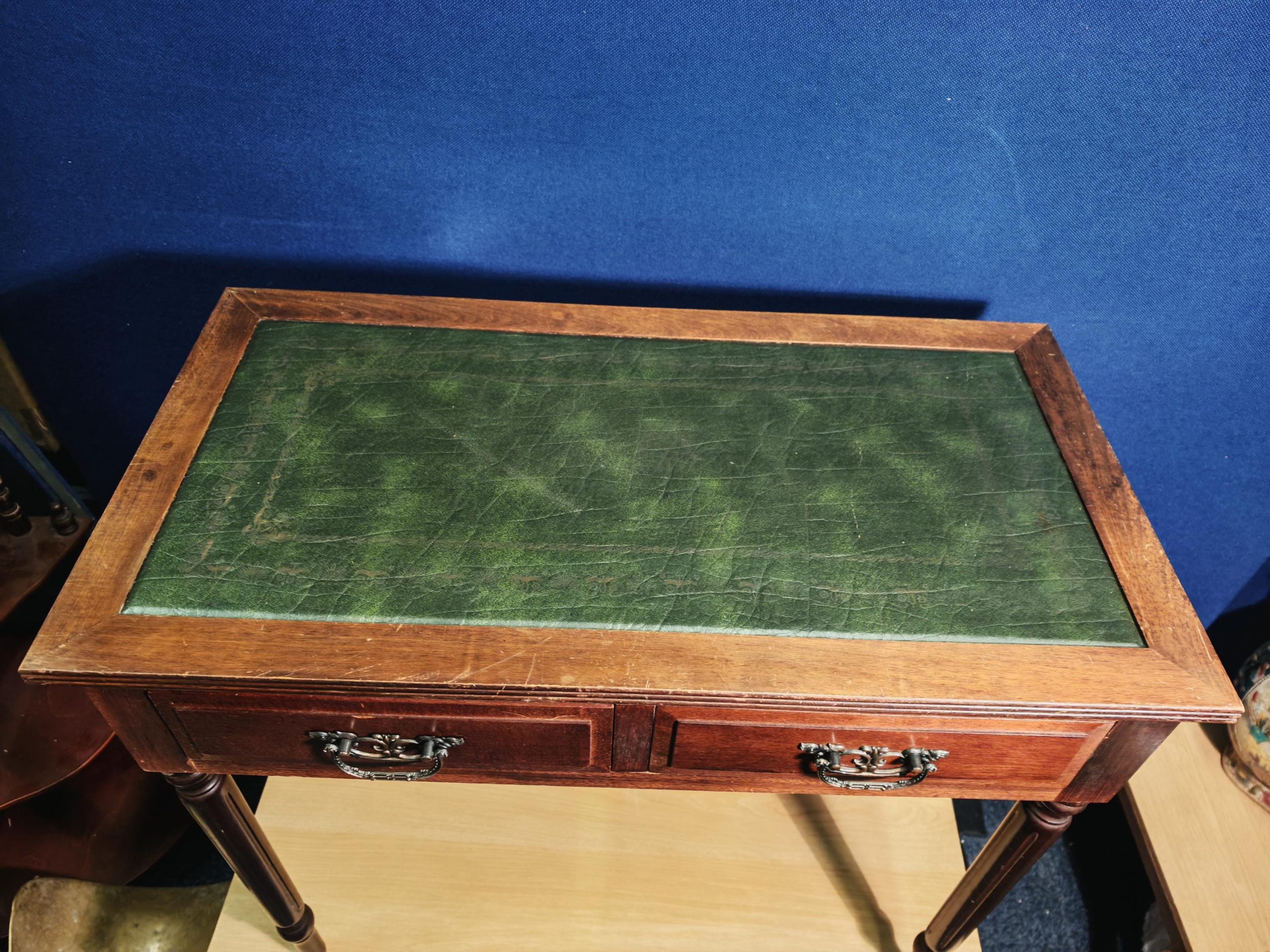 Vintage Mahogany and Mahogany Effect Hall and Side Tables with Green and Gilt Leather Tops - Four Styles - Image 3